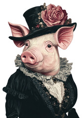 Wall Mural - PNG Pig costumes wearing victorian fashion outfit animal human hat.