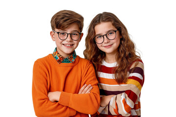 Poster - Portrait of a young boy and a girl smiling together, friendship concept, isolated on transparent background