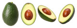 Hass avocado and Avocado cut in half isolated, transparent PNG, PNG format, collection, set