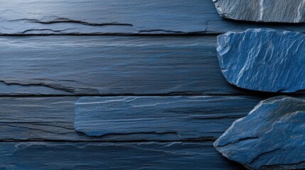 Wall Mural - Blue slate background texture, stones, copy space