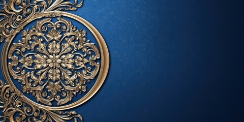 Poster - Elegant Gold Filigree Ornament on Deep Blue Background: A Luxurious Design