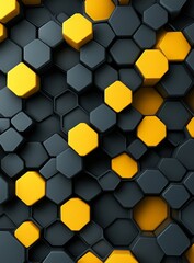 Leinwandbilder - Abstract 3D hexagon pattern with yellow and gray shapes.