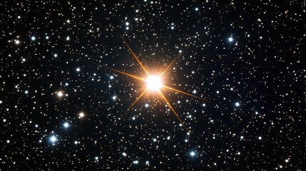 Wall Mural - Bright star shining in the dark sky with lens flare effect