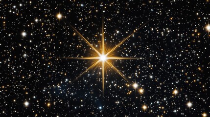 Wall Mural - Bright star shining in the dark sky with lens flare effect