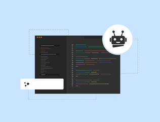 Wall Mural - ai coding assistant tools powering generative ai for mobile app development. smart ai-powered coding