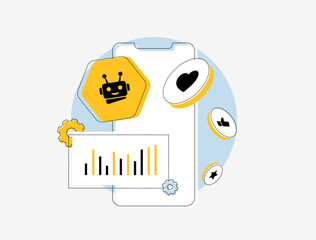 Wall Mural - ai tools optimize social media analytics, monitoring engagement and trends. artificial intelligence 