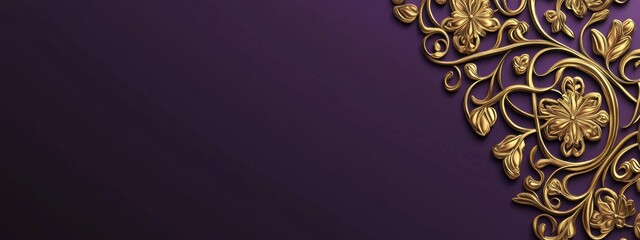 Poster - Elegant Golden Floral Ornament on Purple Background: A Luxurious Design