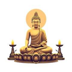 Wall Mural - an image of a buddha statue sitting on a table with a candle, buddha statue with candles in front of it and a sun in the background