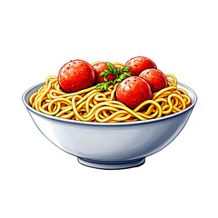 Sticker - A chunky spaghetti bowl with squiggly, uneven noodles and oversized meatballs