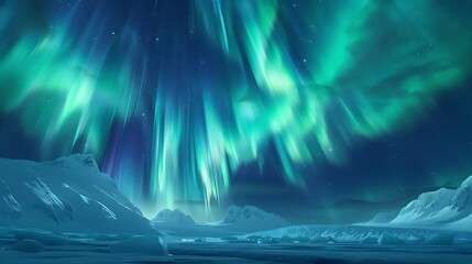 Wall Mural - Breathtaking display of the Aurora Borealis illuminating a snow-covered arctic landscape.  Magical scene under starry sky.