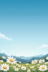 Wall Mural - Bright Meadow with Daisies and Clear Blue Sky