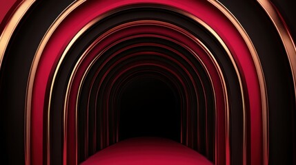 Wall Mural - Abstract Red and Black Archway Tunnel Design: A Digital 3D Render of Elegant Geometric Shapes Leading to Darkness