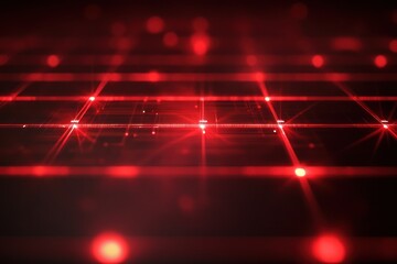 Wall Mural - Red Lights Grid Pattern, Glowing on Dark Surface, Background with Bokeh Effect, for Technology Use