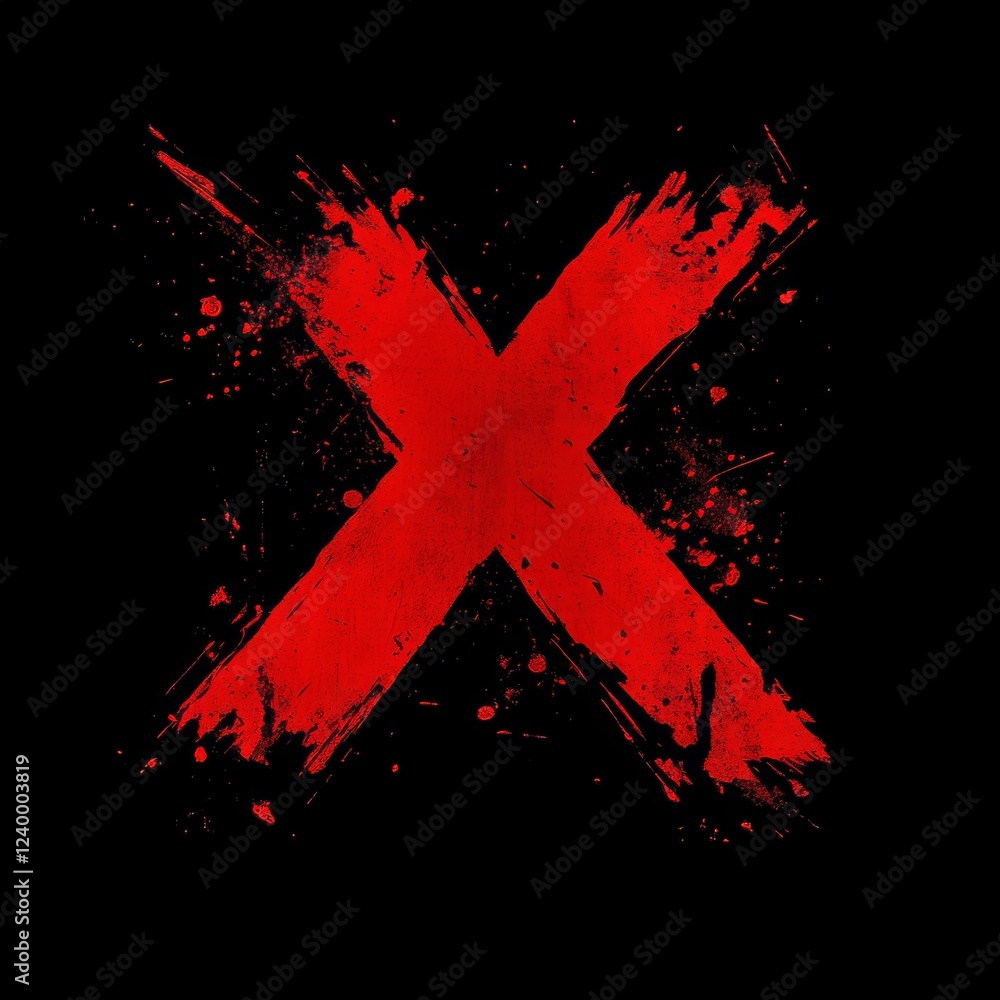 Red Abstract X Red Painted X: A Bold, Textured Red X Brushstroke on a Black Background ...