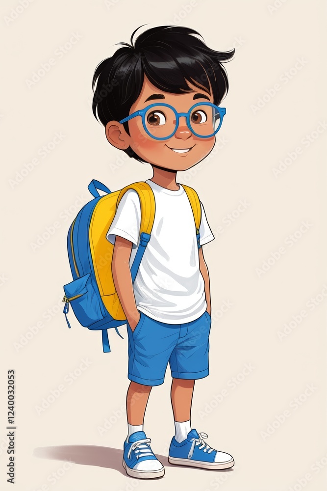 cartoon boy with glasses and a backpack Stock Illustration | Adobe Stock