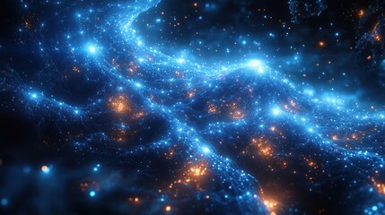 Futuristic Abstract Technology Network with Glowing Blue Lines and Nodes