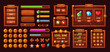© Buch&Bee - Wooden game interface buttons and bars or menu panels, vector cartoon UI elements and GUI assets. Arcade game menu buttons and interface controls with wooden loading bars and gamer panel settings