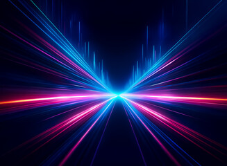 Wall Mural - vibrant streaks of pink, blue, and orange light converge at a central point, creating a dynamic, sym