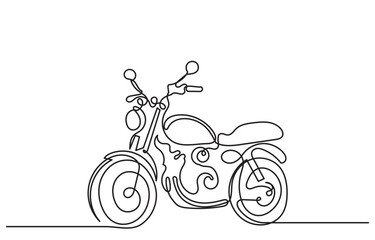 Wall Mural - Continuous line drawing of a motorcycle captures the extreme sports' thrill. line art bike rider racing. Motorcycle vector isolated on white background. Retro motorcycle transport concept.