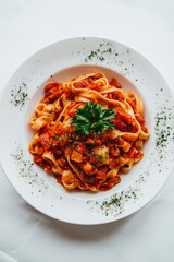 Wall Mural - A plate of fettuccine pasta in rich tomato sauce