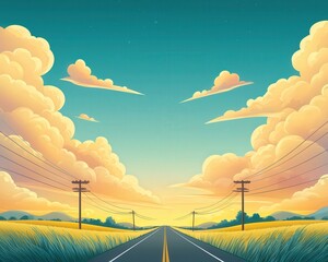 Wall Mural - serene country road under colorful sky
