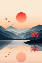 Poster - Serene Sunset Over Tranquil Mountain Landscape