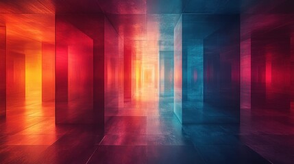Futuristic Digital Abstract Artwork with Colorful Data Grid and Neon Light Effect