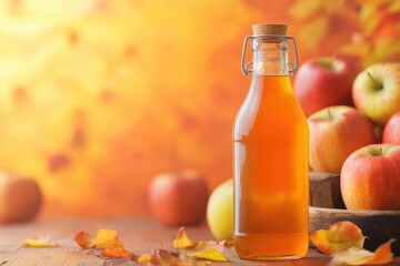 Sticker - Autumn Apple Cider in Glass Bottle with Apples