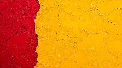 Canvas Print - Bright abstract background featuring vibrant yellow and red wall with peeling paint and texture