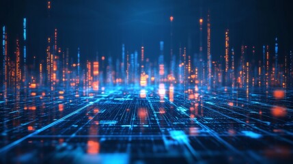 Aufkleber - A futuristic digital landscape with illuminated lines and data particles, evoking a sense of advanced technology and connectivity.