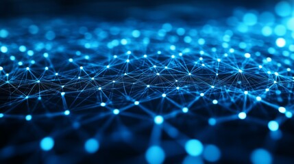 Aufkleber - A digital network with interconnected nodes and lines, illuminated in various shades of blue, creating a futuristic and abstract visual.