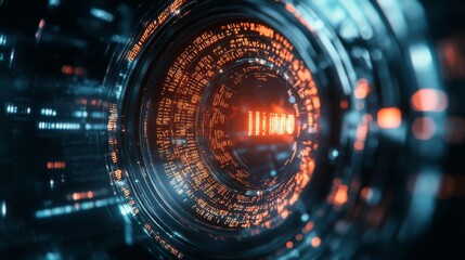 Aufkleber - A futuristic digital interface with glowing patterns, suggesting advanced technology and data visualization.