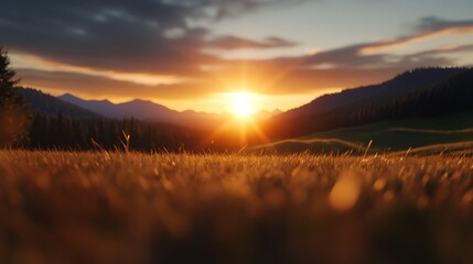 Wall Mural - Golden Hour Sunset Over Majestic Mountains