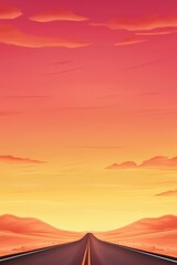 Poster - Vibrant Sunset Over Desert Road Illustration