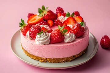 Wall Mural - Delicious Strawberry Cheesecake Dessert With Whipped Cream