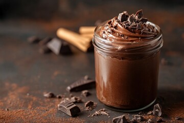 Wall Mural - Delicious Chocolate Mousse in a Glass Jar