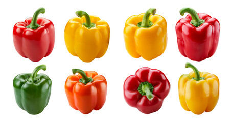 Wall Mural - Colorful Variety of Bell Peppers Isolated on White Background, isolated on transparent background