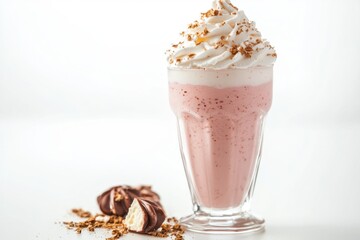 Wall Mural - Delicious Strawberry Milkshake Topped With Whipped Cream And Chocolate