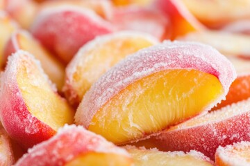 Wall Mural - Frozen Peach Slices Close Up Image Showing Texture