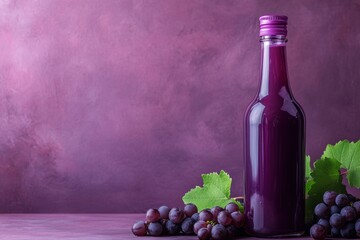 Wall Mural - Grape Juice Bottle With Fresh Grapes And Leaves