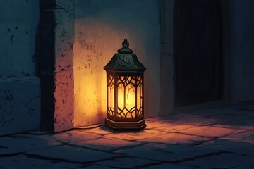 Wall Mural - glowing lantern illuminates dark night