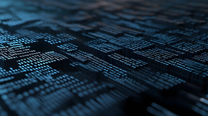 dark abstract background with binary code, symbolizing digital data and programming.