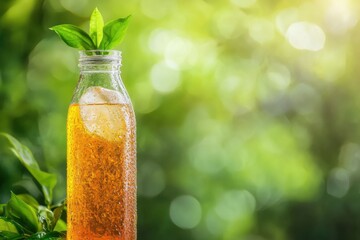 Wall Mural - Iced Tea Bottle With Fresh Green Leaves