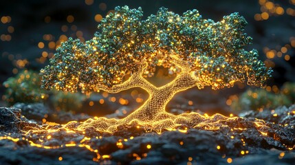 Wall Mural - Luminous Tree of Life: A Mesmerizing Digital Art Piece