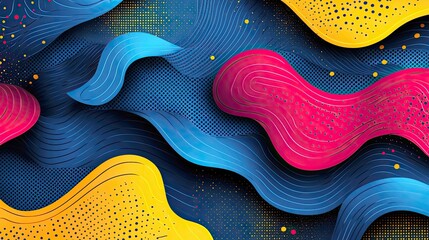 Wall Mural - abstract colorful waves: vibrant pink, blue, yellow background. modern digital art, trendy wallpaper