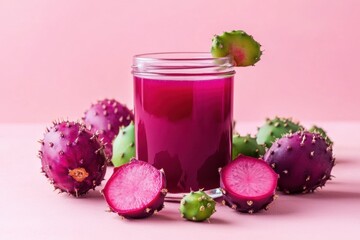 Wall Mural - Prickly Pear Juice and Fruit Refreshing Pink Beverage