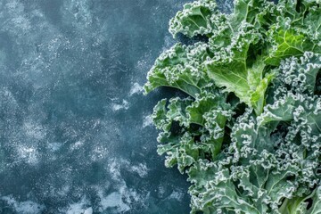 Wall Mural - Frost Covered Kale Leaves On Dark Background