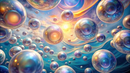 Wall Mural - a celestial dance of iridescent spheres within a dreamlike cosmos, reflecting the infinite beauty of