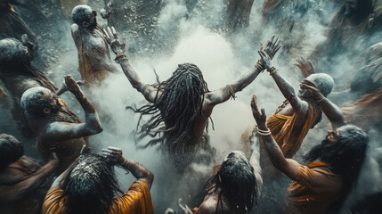 Wall Mural - sadhu dancing at maha kumbh mela