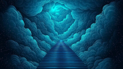 Wall Mural - celestial stairway: a mystical digital illustration depicting a pathway of stairs ascending through 